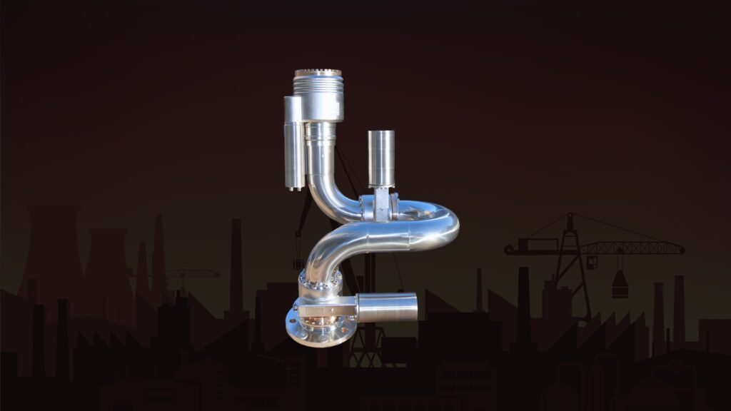 Force80 high-flow remote controlled fire monitor discharging water, designed for marine and offshore fire protection.