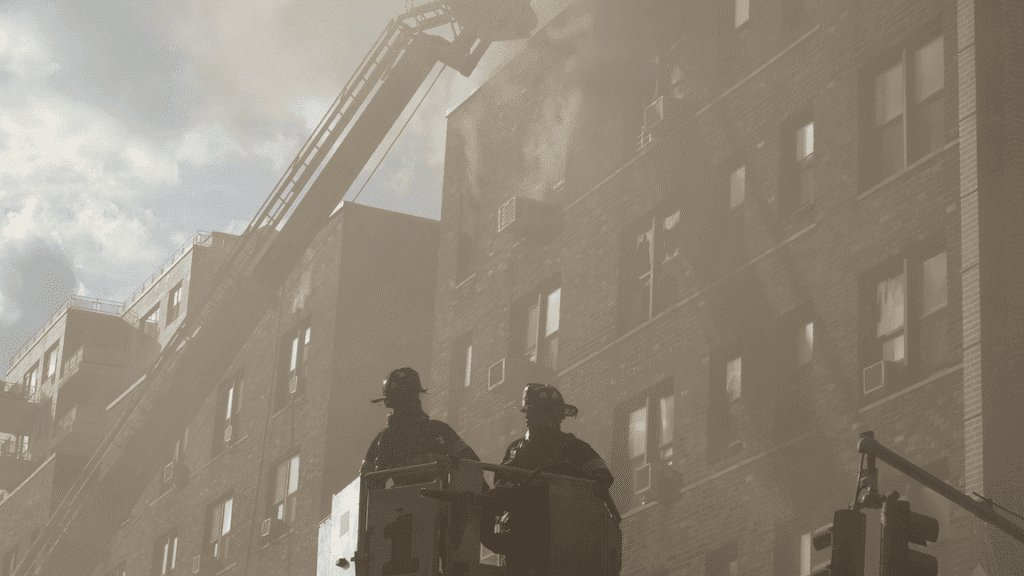 Diagram showing how fire spreads in buildings via convection, radiation, and conduction